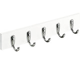 Cuier De Perete Cu 5 Carlige Hettich Country 400x60x60 Mm, Lemn Vopsit Alb/zamac Nuanta Inox