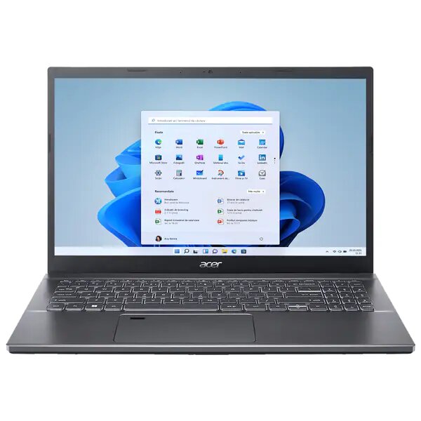 Laptop ACER Aspire 5 A515-57-58WT, Intel Core i5-1235U pana la 4.4GHz, 15.6" Full HD, 8GB, SSD 512GB, Intel Iris Xe Graphics, Windows 11 Home, Auriu