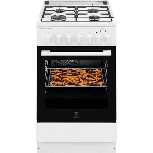 Aragaz ELECTROLUX Steambake LKK560000W, 4 arzatoare, Gaz + Electric, L 50 cm, Grill, Alb