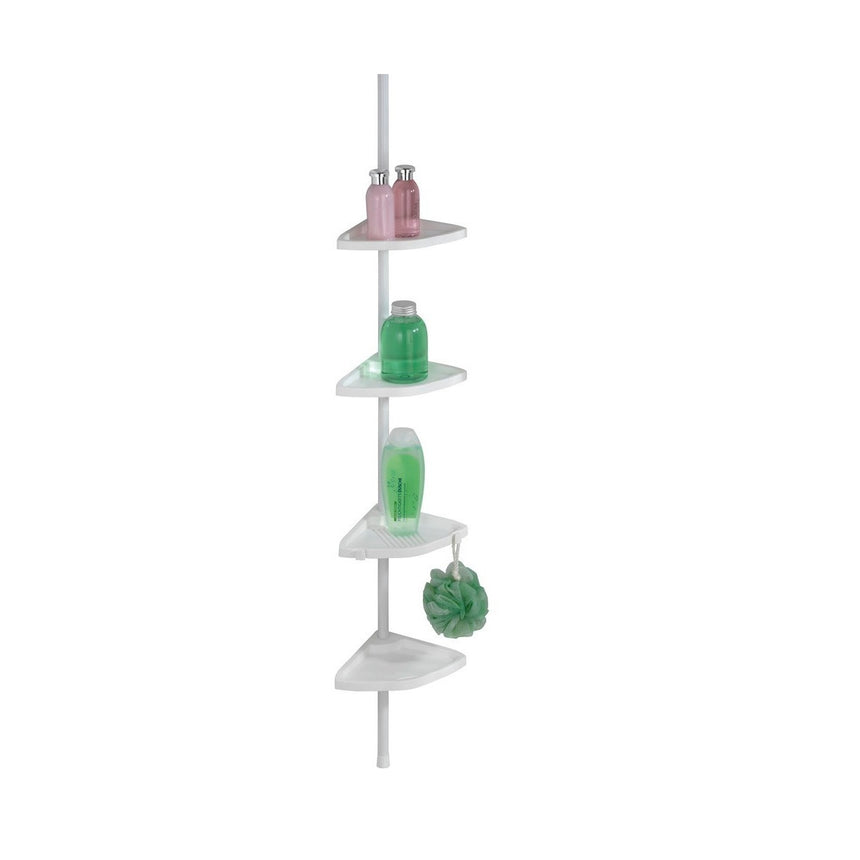 Etajera colt cu 4 polite si tija telescopica intre 78-265cm, aluminiu, Wenko, alb