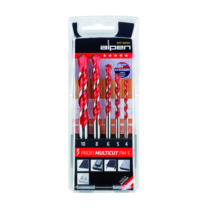 Set de 5 burghie universale, Alpen, Argintiu/Rosu