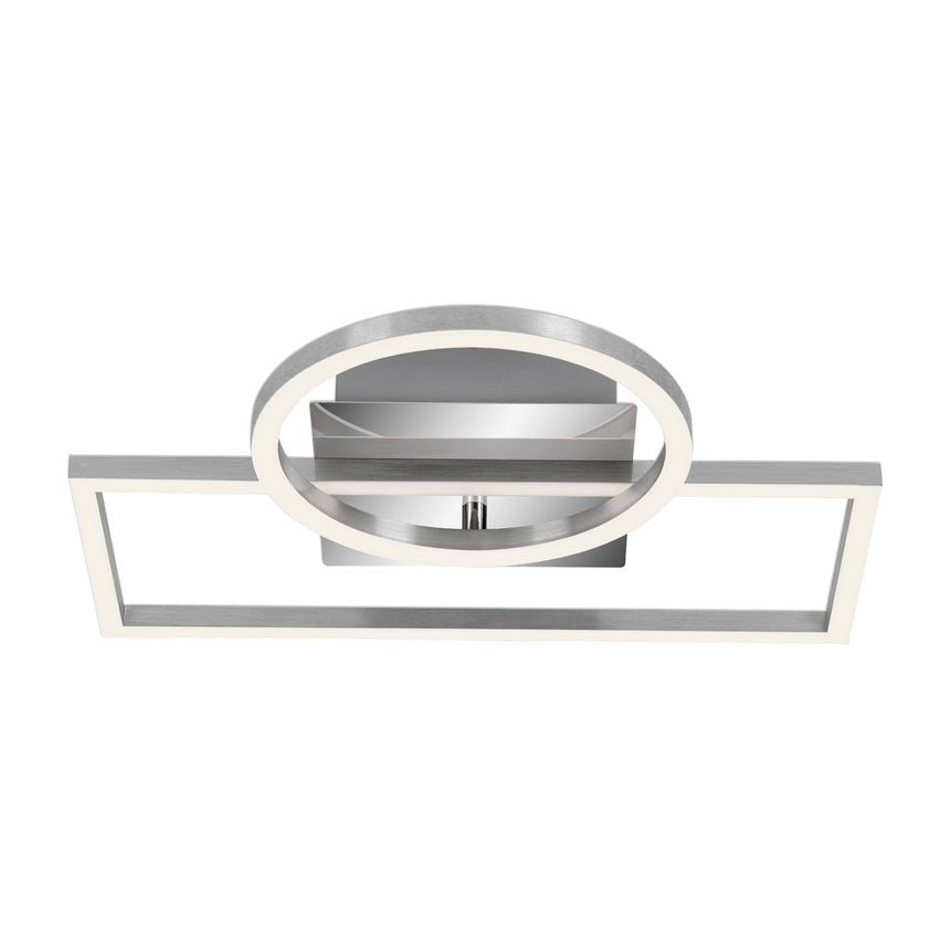Lustra LED integrat Briloner Leuchen Frame Circle, 19.6W, 1500 lumeni, lumina calda (3000K), dimmabil in trepte cu functie de memorie, 38x31x7.5 cm, Crom Aluminiu