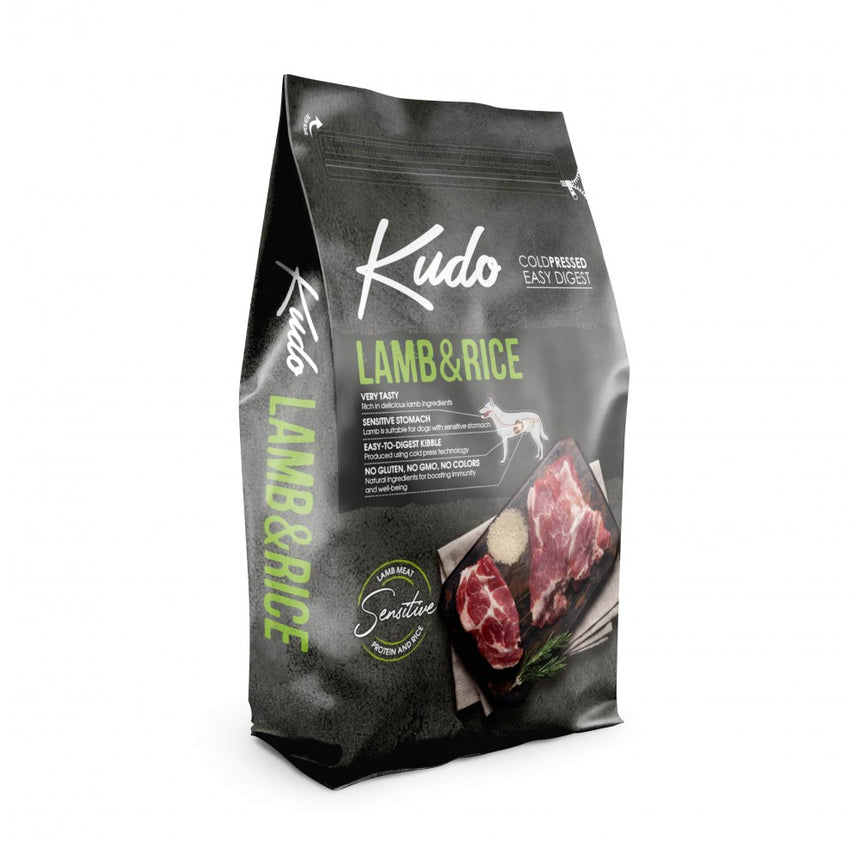 Hrana pentru caini cu cereale scazute Kudo, pentru rase mici, presata la rece, cu miel, 3,00 kg