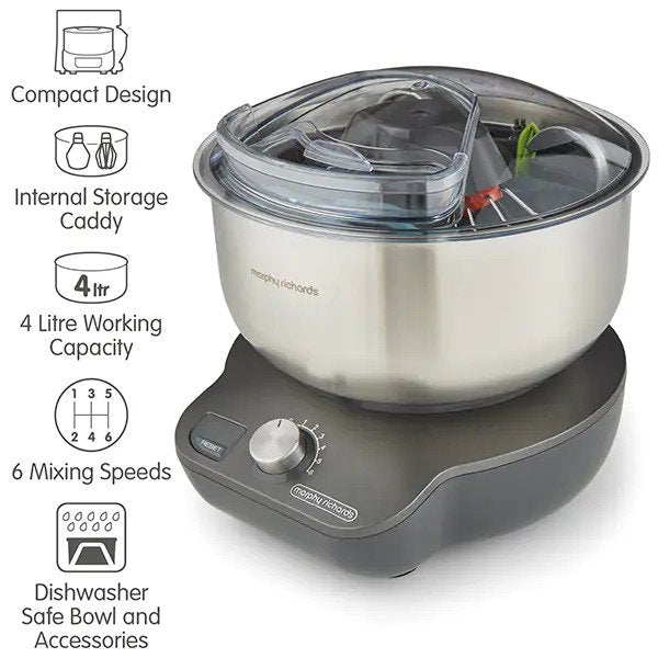 Mixer cu bol Morphy Richards Mix Star 400520, compact, 650W, vas inox 5 litri, 6 trepte de viteza, Inox