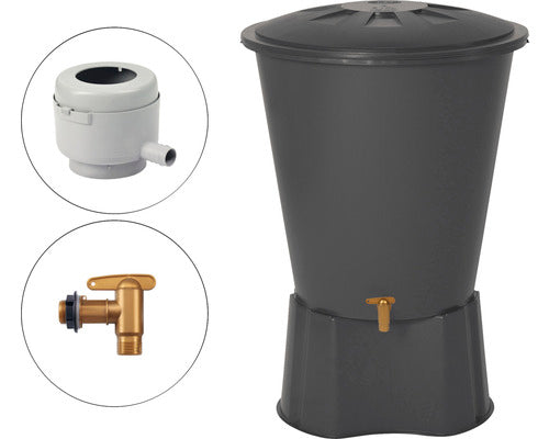 Butoi Rotund 210 L Gri Grafit Include Capac, Robinet De Scurgere Si Accesorii