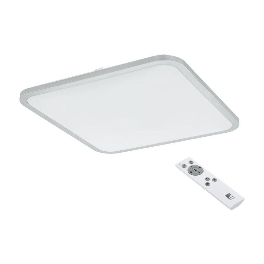 Plafoniera COGOLET, EGLO, LED, 30W, 3200 lm, lumina calda, neutra, rece, dimabila, otel, plastic, alb, argintiu, functie timer, lumina de noapte, telecomanda inclusa, 49 x 49 x 6 cm, A+