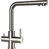 Baterie bucatarie Schock Vitus Inox Periat cu cap extractibil, 3 cai, cartus ceramic, rotatie tija la 180 grade