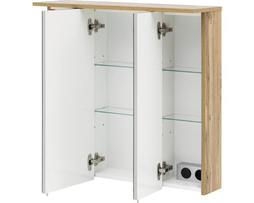 Dulap Baie cu Oglinda SPS 800.1, 3 Usi, Iluminare, PAL, 80,5x72,3 cm Stejar Natur