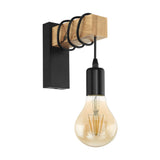 Aplica vintage TOWNSHEND, EGLO, E27, 1x10W, otel, lemn, negru, maro, 21.5 x 19 x 6.5 cm, IP20