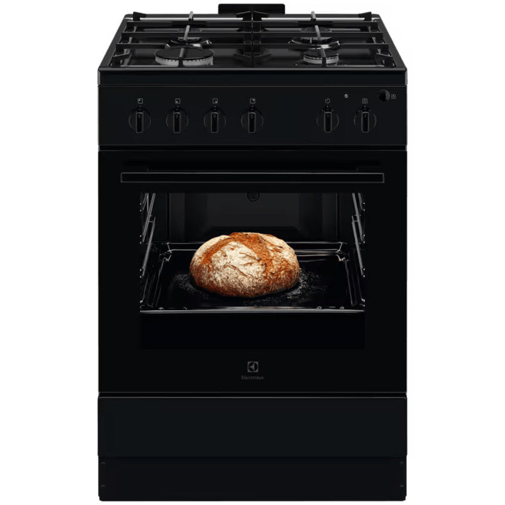Aragaz Electrolux LKG504013K, Gaz, 4 arzatoare, Aprindere integrata plita si cuptor, Siguranta plita si cuptor, Autocuratare catalitica, Grill electric, Rotisor, Clasa A, 60 cm, Negru