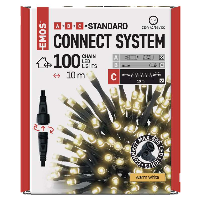 Instalatie luminoasa LED interconectabila Emos by Legrand, 10 metri, 100 LED-uri cu lumina alba, calda, cablu PVC negru, protectie IP44, sursa de alimentare nu este inclusa