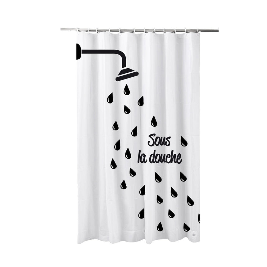 Perdea dus textila, Frandis, 180x200 cm, poliester, alb/negru, model Sous la douche