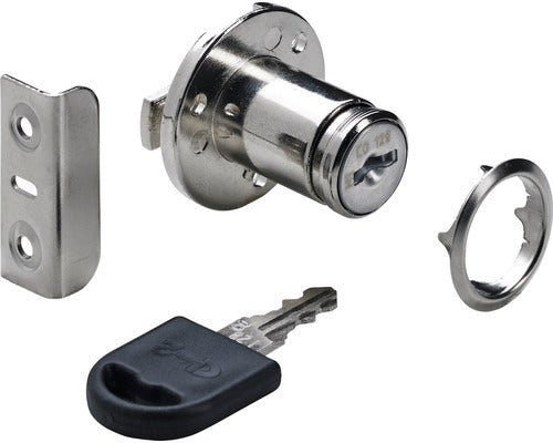 Incuietoare Aplicata Mobilier Hettich Ø18 Mm, Cilindru Cu 2 Chei, Nichelata, Pentru Usi Mobila Cu Deschidere In Sus