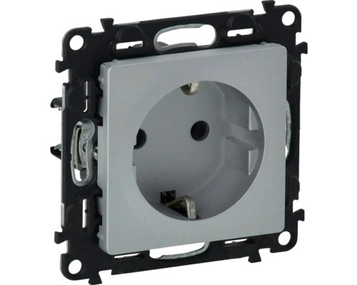 Priza Simpla Cu Impamantare Legrand Valena Life, Protectie Mecanica Copii, Nuanta Aluminiu