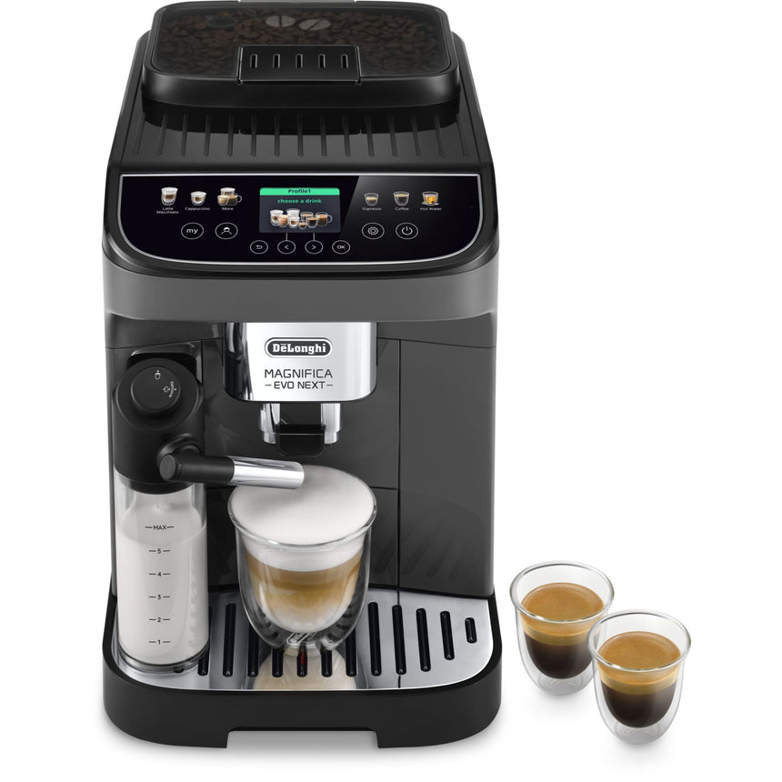 Espressor automat De'Longhi Magnifica Evo Next ECAM 310.60.GB, 1450W, 10 tipuri de bauturi, 15 bari, Carafa pentru lapte, Tehnologie LatteCrema, Gri-Negru