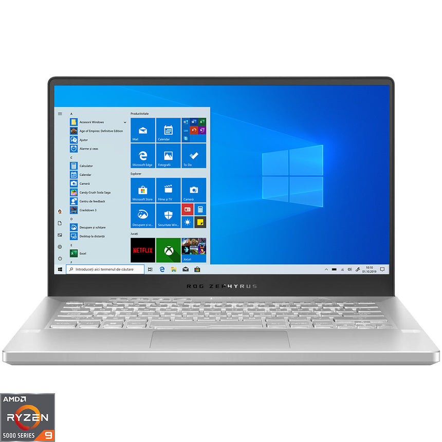Laptop Gaming ASUS ROG Zephyrus G14 GA401QM cu procesor AMD Ryzen™ 9 5900HS, 14", WQHD, 32GB, 1TB SSD, NVIDIA® GeForce RTX™ 3060 6GB, Windows 10 Home, Moonlight White