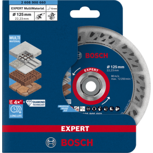 Disc de taiere diamantat Bosch Expert MultiMaterial 2608900660, 125x2.2x12 mm, alezaj 22.23 mm