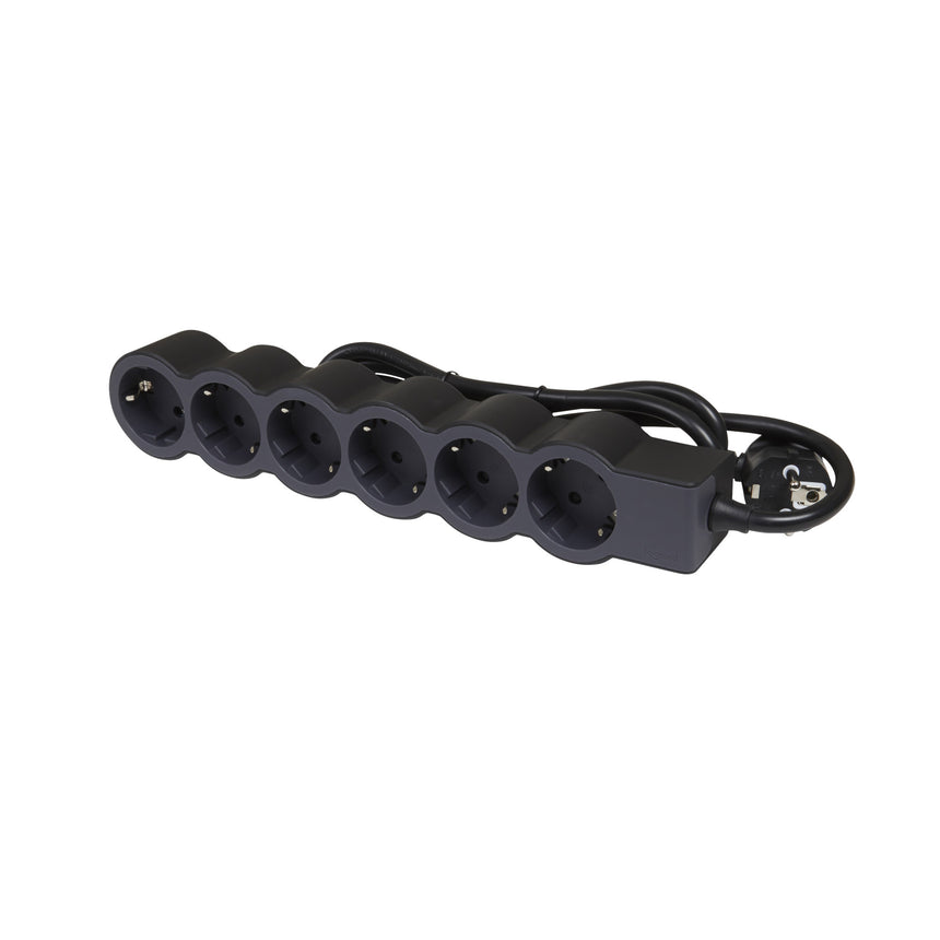 Prelungitor Legrand Revolution L694566, 6 prize, sectiune cablu 3x1.5mm, cordon 3m, Negru/Gri