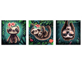 Set 3 Tablouri Canvas Sloth, 3x 25x25 Cm