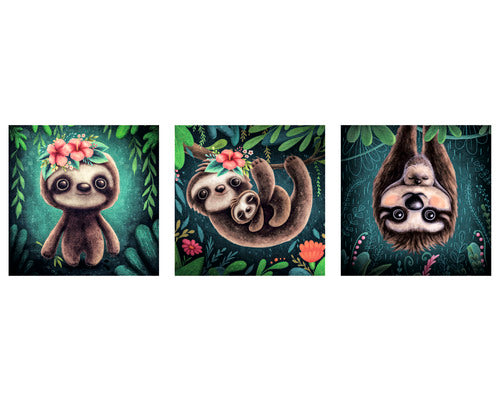 Set 3 Tablouri Canvas Sloth, 3x 25x25 Cm