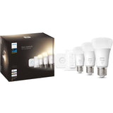 Pachet kit baza 3 becuri LED Philips Hue, Bluetooth, Zigbee, A60, E27, 9.5W (75W), 1055 lm, lumina alba calda (2700K) + Consola Hue Bridge + Intrerupator, clasa energetica F
