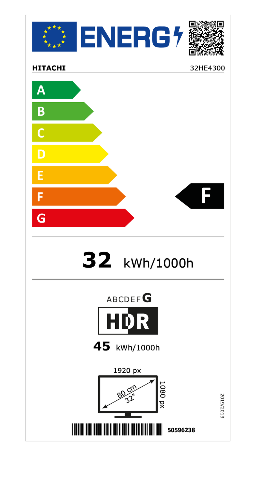 Televizor LED HITACHI 32HE4300, 80 cm, Full HD, Smart, Clasa F, Negru
