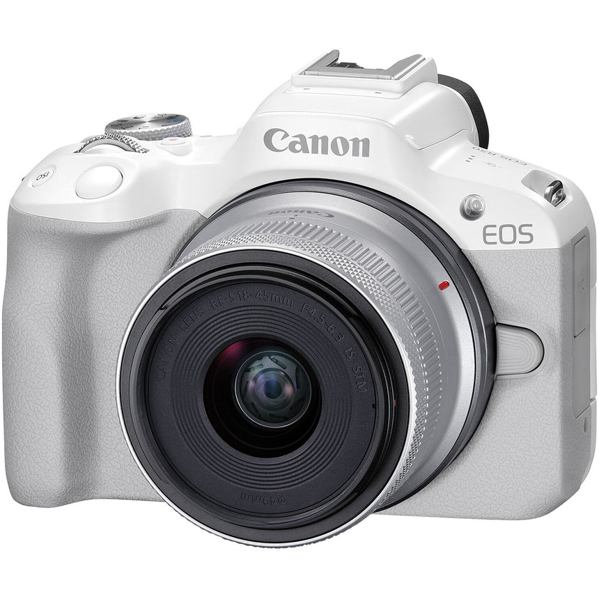 Aparat foto Mirrorless Canon EOS R50, 24.2MP, 4K + Obiectiv 18-45mm, Alb