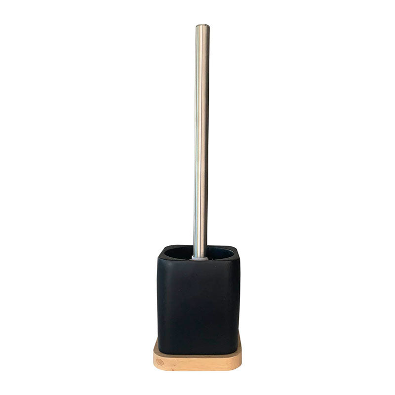 Perie wc din ceramica cu baza din bambus, Frandis, 19x9x37.5 cm, negru/natur