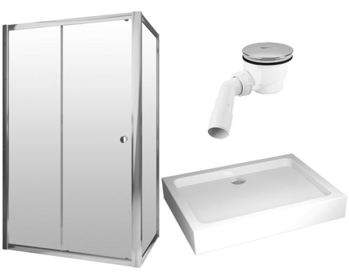 Set cabina de dus dreptunghiulara Radaway Premium DWJ+S cu cadita de dus si sifon, 120x80 cm, sticla transparenta, profil crom
