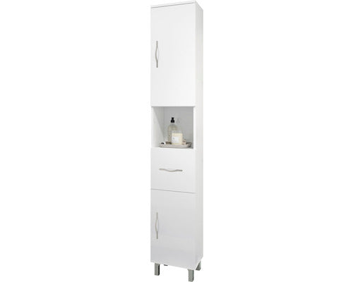 Dulap baie inalt Simona, 2 usi 1 sertar, PAL, 34 x 188 cm, alb