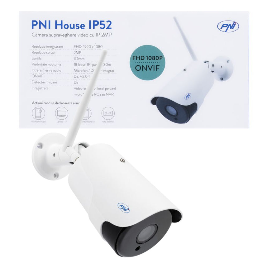 Camera supraveghere video PNI House IP52 2MP 1080P wireless cu IP, stand-alone, de exterior si interior si slot microSD, mod noapte