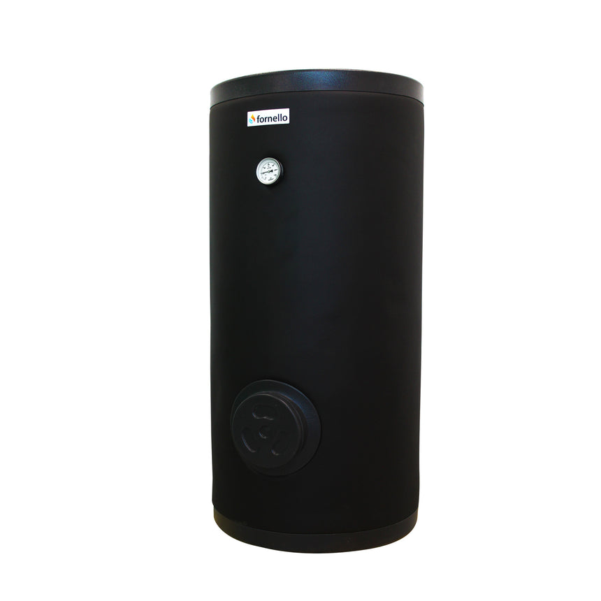 Boiler cu 2 serpentine FORNELLO SOL 150 LT 2S, pentru centrala termica si solar, montaj pe sol, izolatie termica, manta de protectie, flansa de vizitare