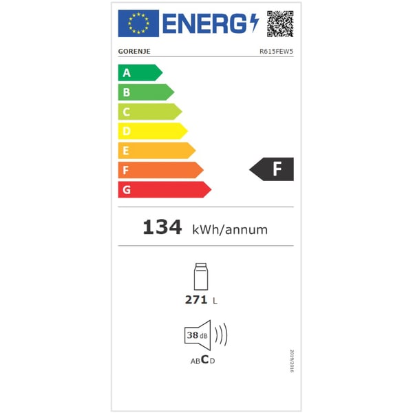 Frigider cu o Usa GORENJE R615FEW5, 271 l, H 145 cm, Clasa F, Alb