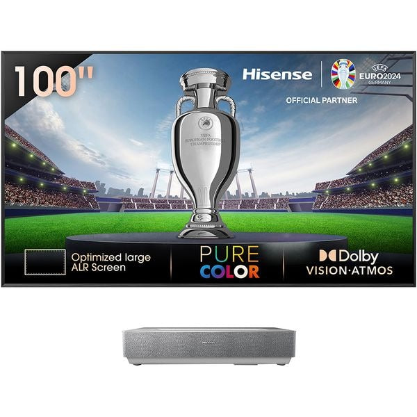Televizor, Hisense 100" 100L5HD, 4K Ultra HD 3840x2160, TV Laser, 2500 nit, Cont. 2400:1, HDR 10, HLG, Dolby Atmos, sistem audio 2 x 15W, Smart TV, WiFi 5GHz, BT, 4xHDMI, /CIBT, / Ecran de 100 inchi inclus, negru