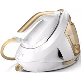 Statie de calcat cu abur Philips PerfectCare seria 8000 PSG8040/60, 2700W, Tehnologie Optimal Temp, 8 bari, Jet de abur 170g/min, Functie Easy De-calc plus, Talpa fier SteamGlide Elite, Oprire automata, Rezervor de apa 1.8L, alb&auriu