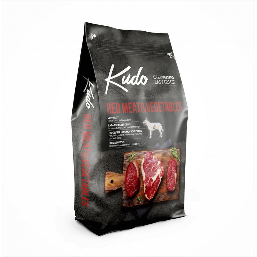 Hrana pentru caini Kudo Low Grain, presata la rece, pentru rase mijlocii si mari, 3.00kg