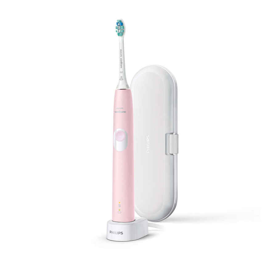Periuta de dinti sonica electrica Philips Sonicare ProtectiveClean HX6806/03, 62000 miscari/minut, 1 mod de curatare, 2 intensitati, senzor presiune, functie BrushSync, 1 cap de periere, toc de transport, Roz pastel