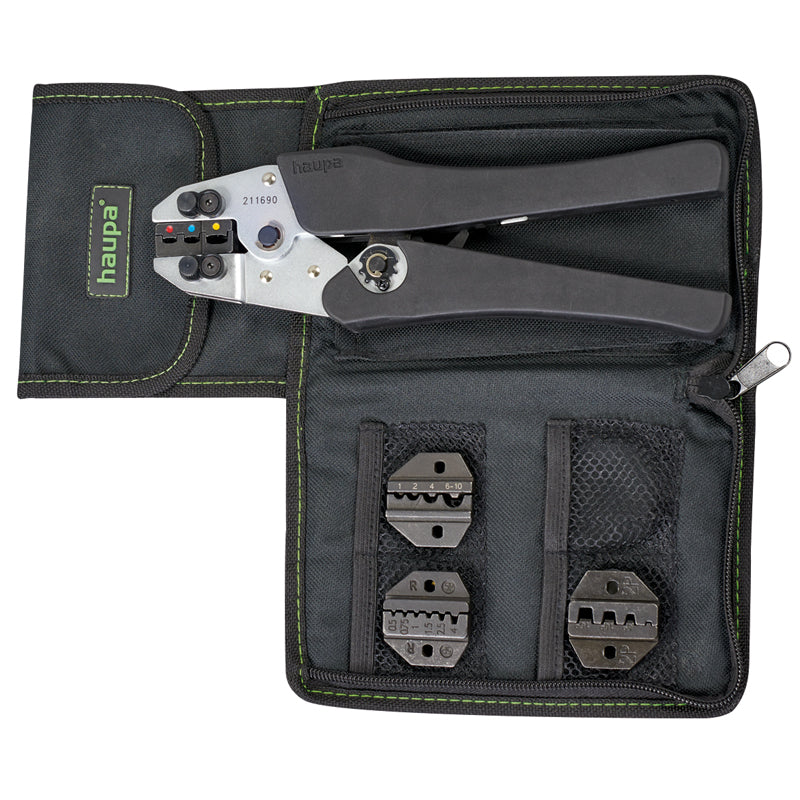 Set de sertizare, cleste si 4 bacuri, HAUPA X-Crimp FotoVoltaice, 5 piese