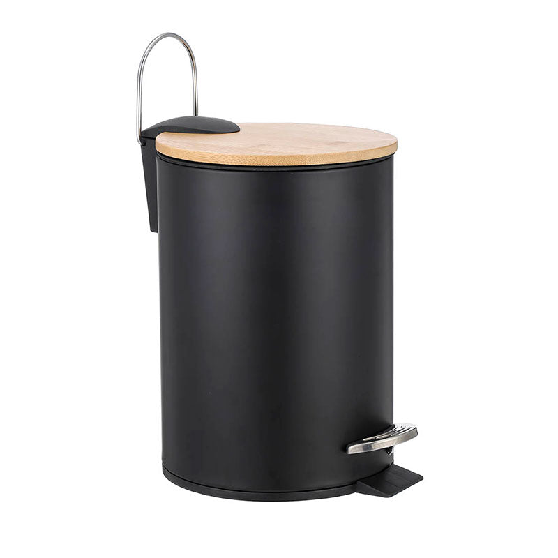 Cos metal de gunoi cu pedala, 3 litri, cu capac bambus natural, galeata detasabila, Frandis, negru/natur P3543662