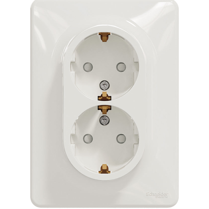 Priza dubla Schneider Sedna Design SDD311221, 2P+E, cu obturatoare, Alb
