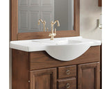 Set Mobilier Baie din Lemn, Michela 85, Include Baza Lavoar, Lavoar Ceramic si Oglinda cu Iluminare, Maro
