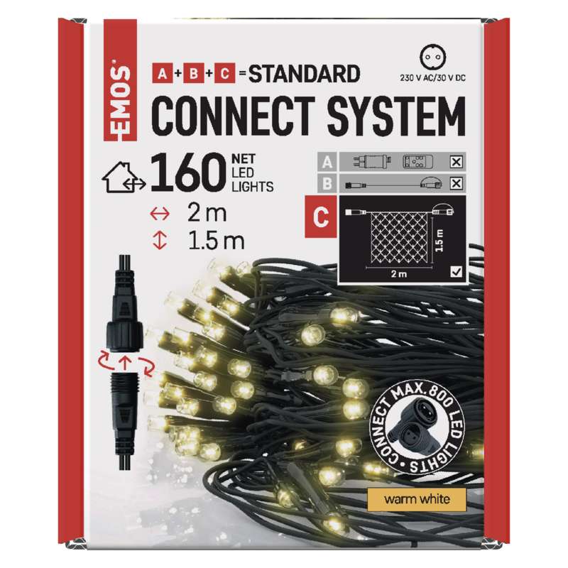 Perdea luminoasa LED interconectabila Emos by Legrand, 200x150 cm, 160 LED-uri cu lumina alba, calda, cablu PVC negru, protectie IP44, sursa de alimentare nu este inclusa
