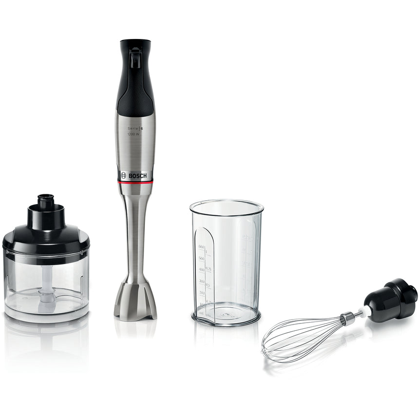 Mixer vertical Bosch MSM6M821, 1200W, tija de inox, mecanism click, cuplaj ceramic, buton ergonomic pt selectarea vitezelor