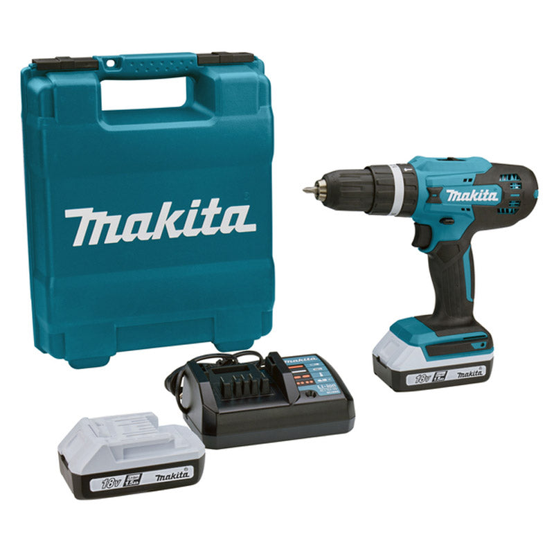 Masina de gaurit si insurubat (bormasina) pe acumulator cu percutie Makita HP488D002, 18 V, 42 Nm cuplu, 36 mm diametru maxim gaurire, 1400 ROM, 21000 percutii/min, 2 acumualtori, incarcator, valiza transport