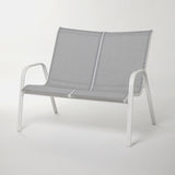 Banca de gradina, metalica, gri, cadru alb, 95.5 x 77 x 112 cm Janeiro