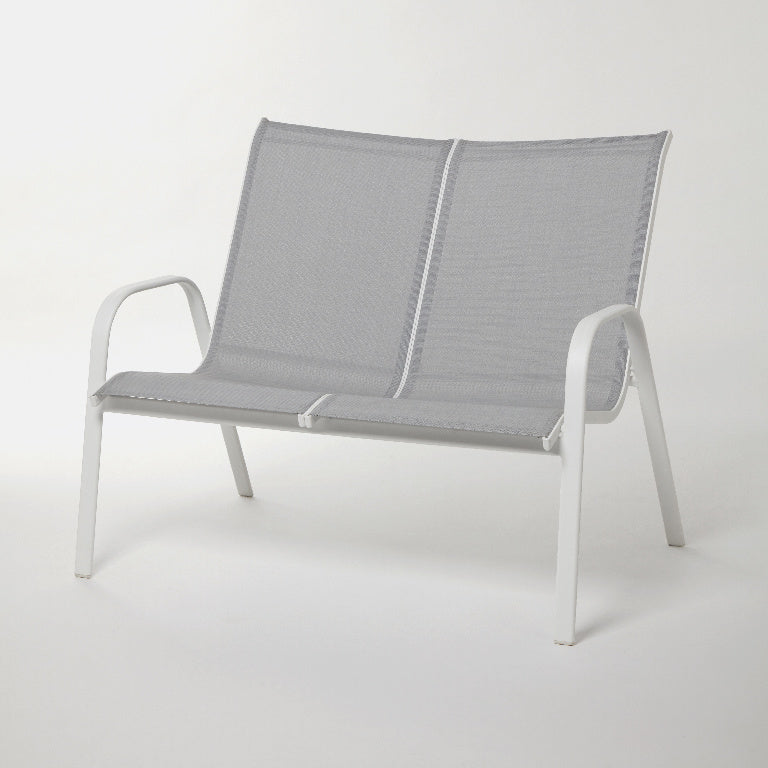 Banca de gradina, metalica, gri, cadru alb, 95.5 x 77 x 112 cm Janeiro
