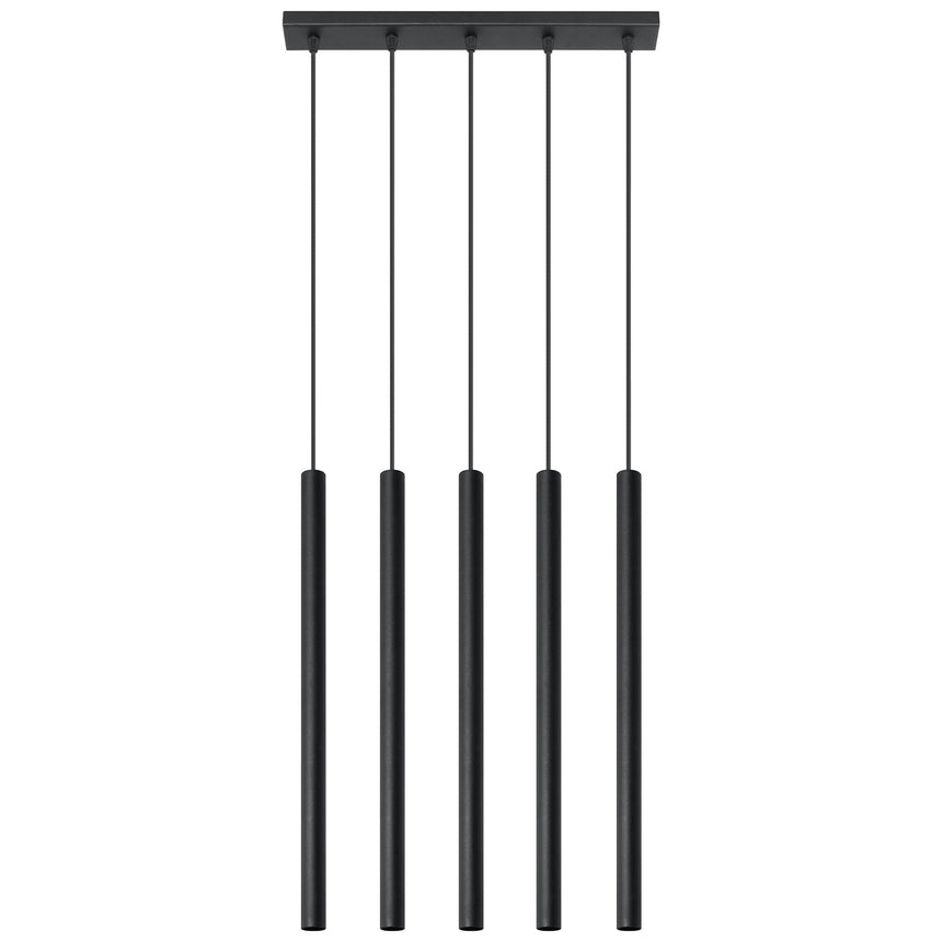 Lampa suspendata Pastelo negru otel 5 becuri tub modern de interior