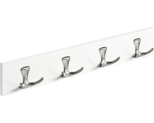 Cuier De Perete Cu 4x2 Carlige Hettich Country 500x80x46 Mm, Lemn Vopsit Alb/zamac Nuanta Inox