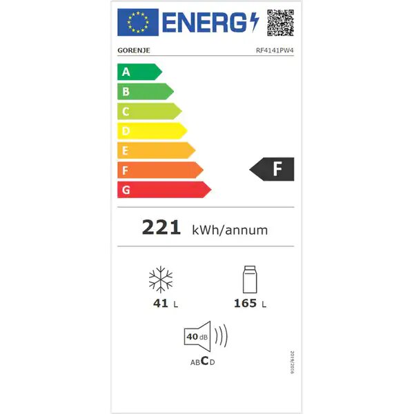 Frigider cu doua usi GORENJE RF4141PW4, 205 l, H 143.4 cm, clasa F, Alb