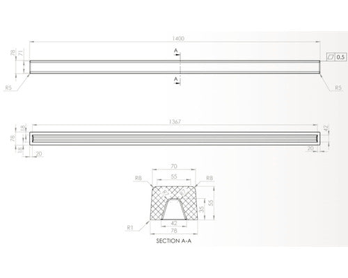 Prag cabina dus drept din marmura compozita 140 cm Alb sanitar